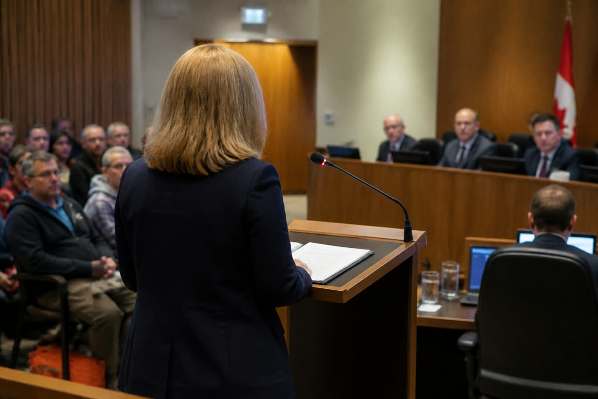 Salle de conseil municipal avec tribune et sièges du public